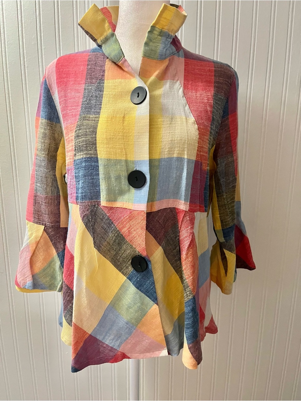 Women's Multi-Color Plaid Button Front Top
